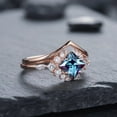 thumbnail image 5 of Princess Cut Alexandrite Engagement Ring Set 14K Rose Gold Floral June Birthstone Moissanite Promise Wedding Bridal Set, 5 of 5