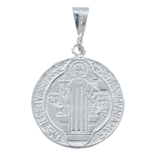 JOYARIS Dije Medalla Doble Vista San Benito Lisa Plata 925 3.7 Cm DM-0001527