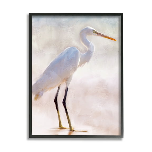 Stupell Industries Egret Wildlife Portrait Animals & Insects Painting Black Framed Art Print Wall Art, 11 x 14