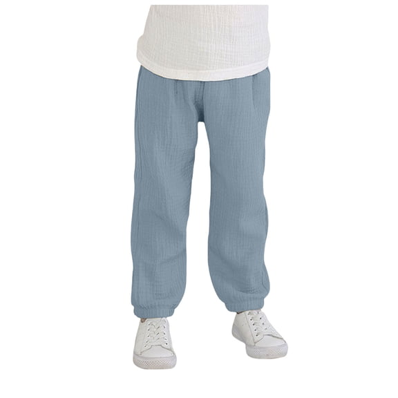 OYXSER Boys Girls Cotton Linen Pants Loose Fit Casual Joggers, 12M-8T