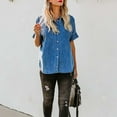 thumbnail image 6 of Spring/Summer Women Relaxed Fit Pure Color Denim Shirt With & Short Sleeves, 6 of 9
