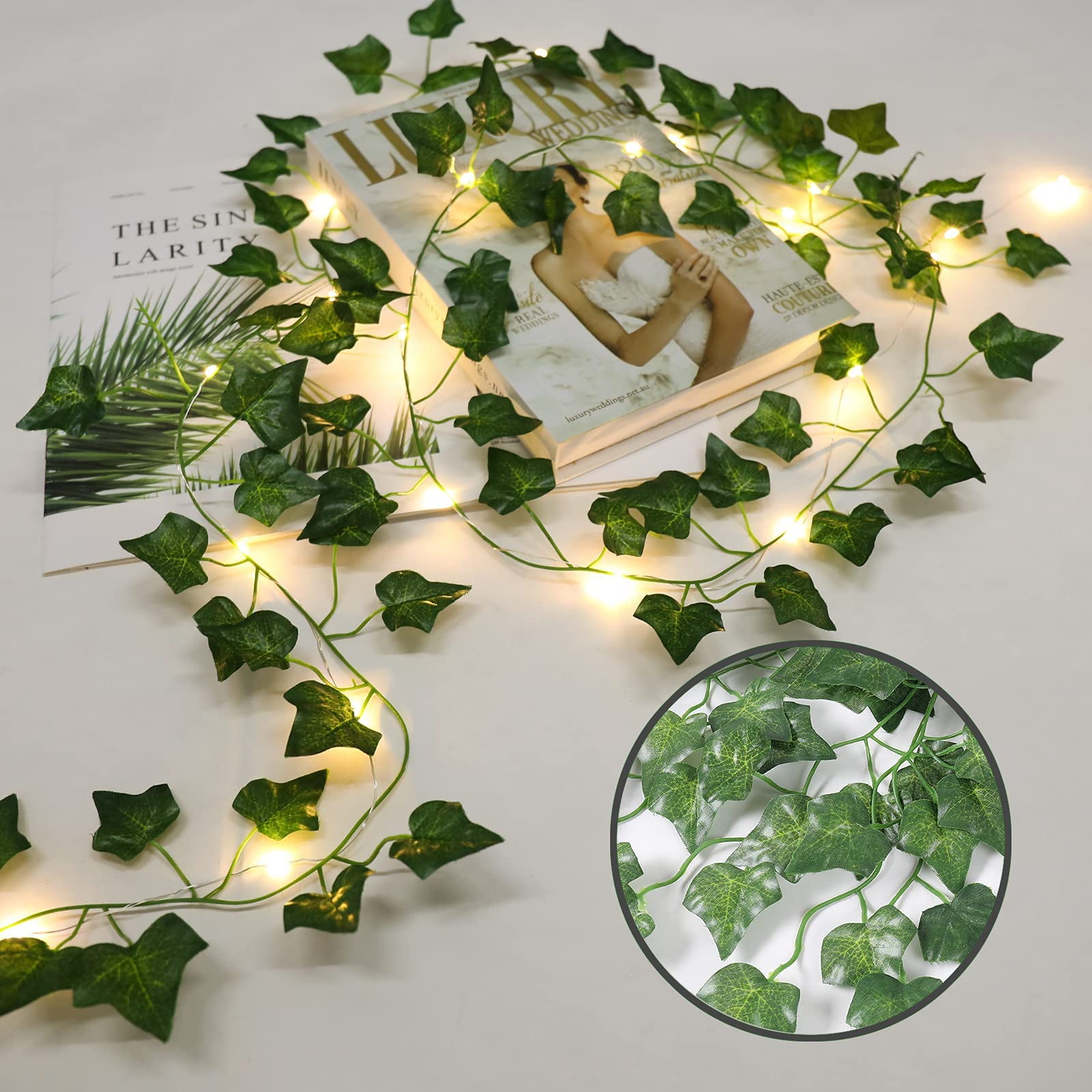 Khalijah 12 Pack 84 ft Artificial Ivy Garland Plants Ivy Vines CE Certified 80 LED String Lights Winston Porter