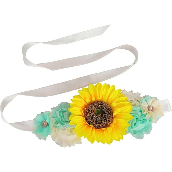 SHIQI-Sunflower Belt for Maternity Dress Sunflower Sash for Women Sunflower Sash for Baby Shower Sunflower Sash for Bridal Shower, Mint Green, One Size