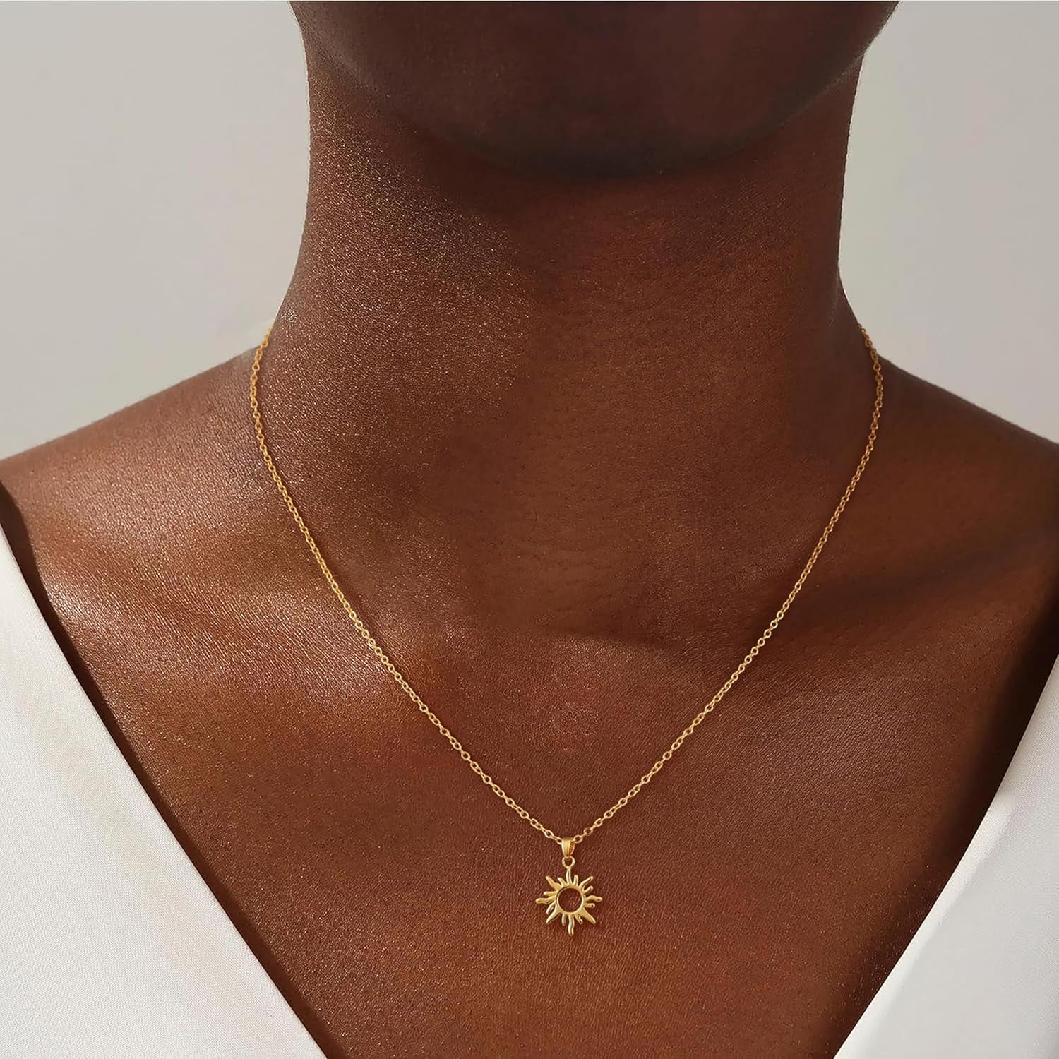 JL Layered Necklaces for Women Trendy, Dainty 14k Gold Plated Pendant Necklace Layering Necklace for Women Non Tarnish Hypoallergenic Sun Gold Necklace Stack Gold Jewelry for Women Gifts