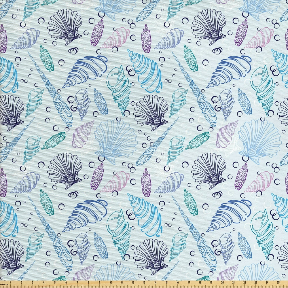 Nautical Fabric by the Yard, Various Sea Shell Pattern Underwater