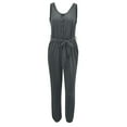 thumbnail image 2 of Vedolay Womens Casual Sleeveless Solid Color V-Neck Elastic Waists Jumpsuits with Belted,Gray XL, 2 of 4