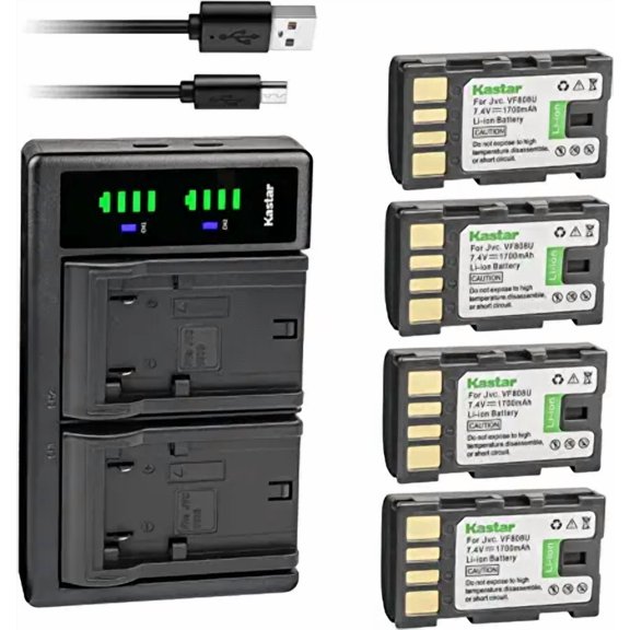 Kastar 4-Pack Battery and LTD2 USB Charger Replacement for JVC GZ-MG130EK GZ-MG130EX GZ-MG130U GZ-MG130US GZ-MG131 GZ-MG131EK GZ-MG131EX GZ-MG131US GZ-MG132 GZ-MG132EK GZ-MG132EX GZ-MG132US