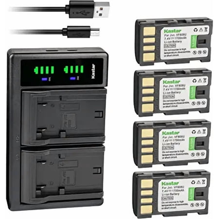 Kastar 4-Pack Battery and LTD2 USB Charger Replacement for JVC GZ-MG130EK GZ-MG130EX GZ-MG130U GZ-MG130US GZ-MG131 GZ-MG131EK GZ-MG131EX GZ-MG131US GZ-MG132 GZ-MG132EK GZ-MG132EX GZ-MG132US