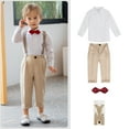 thumbnail image 2 of KYAIGUO 1-11T Boys Formal Suits Set Toddler 4PCS Gentleman Outfit Dress Shirt with Bowtie Trousers with Suspenders Spring Summer Formal Dresswear for Baby Kids, 2 of 9