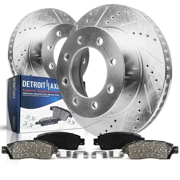 Detroit Axle - 4WD Front Brake Kit for 99-04 Ford F-250 F-350 Super Duty 00-05 Excursion Replacement 2000 2001 2002 2003 2004 Drilled & Slotted Brake Rotors Ceramic Brakes Pads : 13.03" inch Rotors