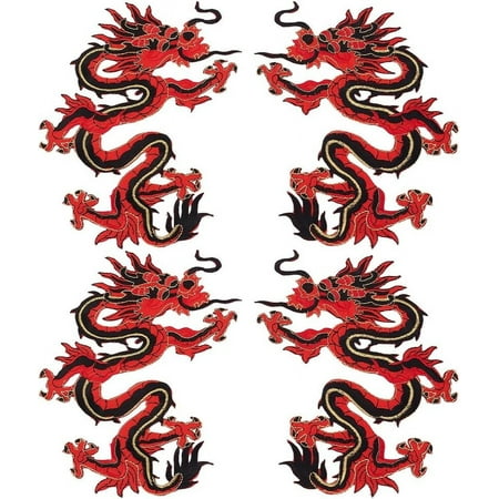 Red Dragon Embroidery Appliques Dragon Embroidery Iron On/Sew On Patches For Diy Chinese Dragon Costume Jeans Jackets Clothing Bags(Red) Diy