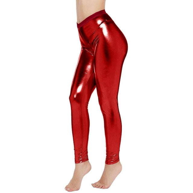 Intimates Leggings en Cuir Éclatant Extensible Couleur Unie pour Femmes
