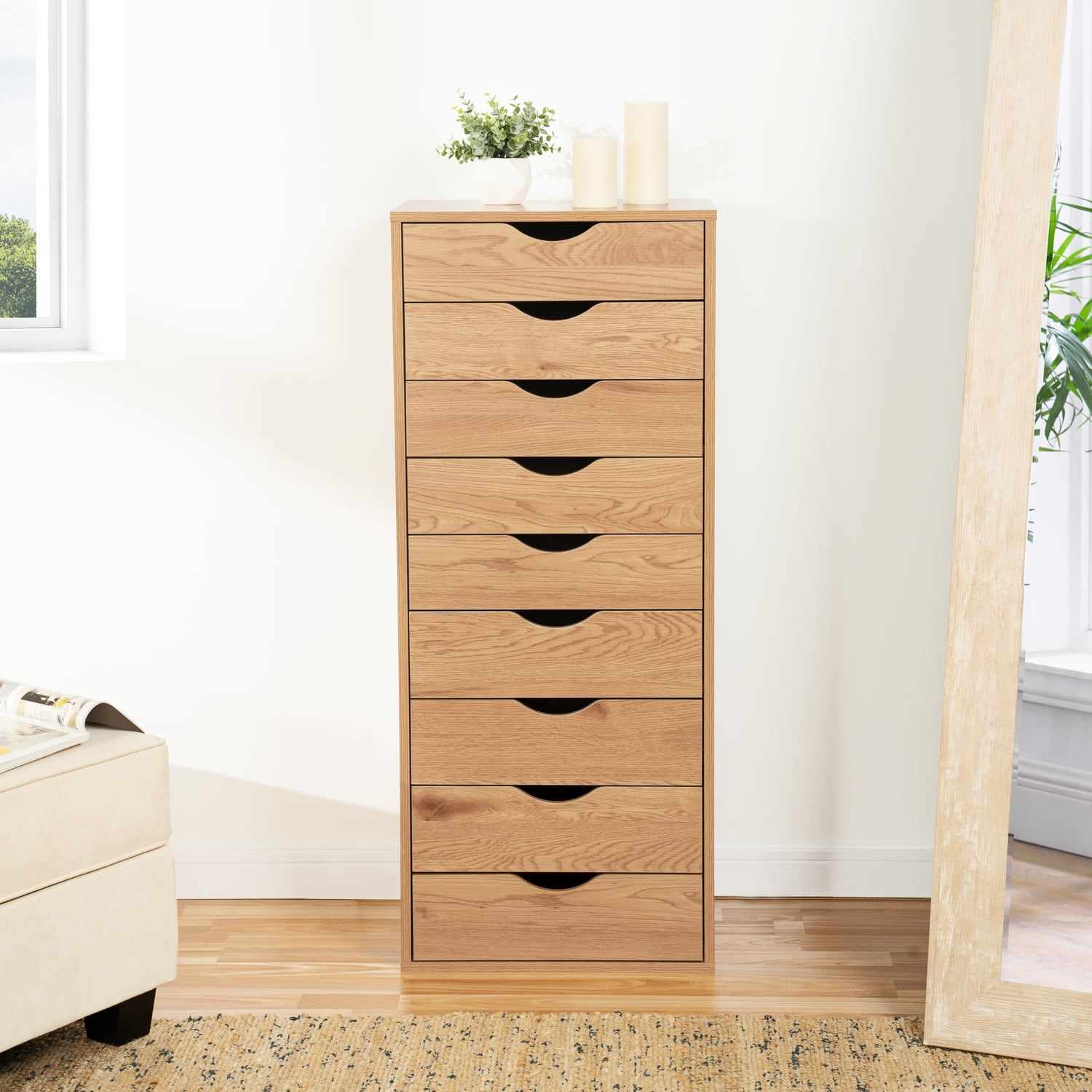 Bianca 9 Drawer Chest, Wood Storage Dresser with Wheels, Large