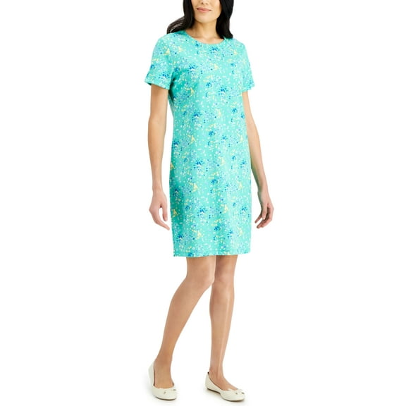 Karen Scott Petite Printed Dress Coastline Teal PXS