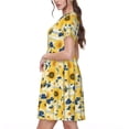 thumbnail image 2 of Rateoe Navy Blue Leaf Sunflower Pattern Women’s Short Sleeve Dress – Casual Elegant Summer A-Line Dress for Everyday Wear, 2 of 6
