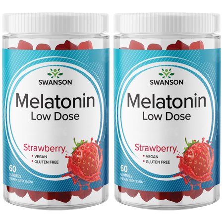 Swanson Melatonin Low Dose Gummies - Strawberry 1 mg 60 Gummies 2 Pack