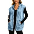 thumbnail image 5 of Women's Durable Denim Top With Hooded Zipper And Loose Jackets With Pockets Long Sleeve or Sleeveless Denim Jackets for Women, 5 of 9
