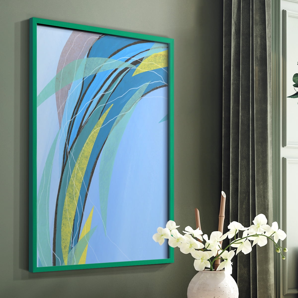 Circulating Flow III Framed Print in Green Solid Wood Framed Print No Nail Hanging