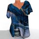 thumbnail image 2 of Blusas de Manga Corta para las Mujeres, Casual V-Cuello Impreso Suéter Plegado Blusa Hecha de Poliéster Cómodo para Primavera Otoño, Blusas para las Mujeres Casual, 2 of 4