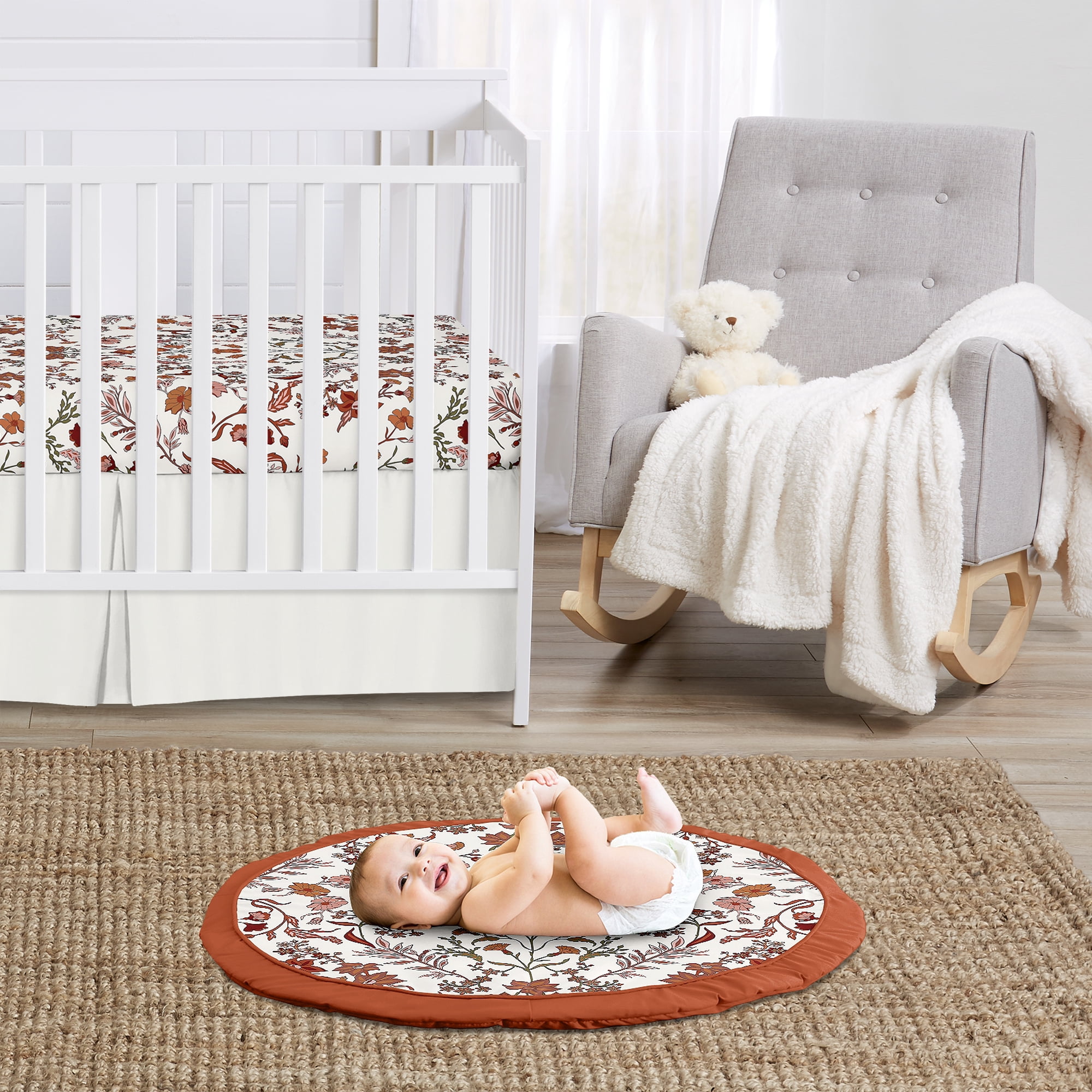 Sweet Jojo Designs Boho Floral Wildflower Orange and Ivory Baby Play Mat