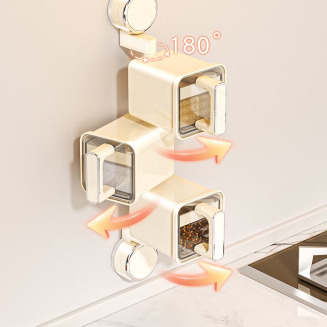 Birdeem Wall Mounted Rotating Spice Rack,Suction Cup Spice Organizer with Sealed Jars for Kitchen Storage,Easy Install Spice Box Set for Countertop Organization