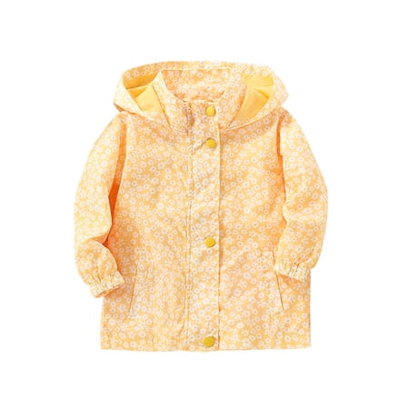 LUXUR Girls Floral Print Coat Cute Outdoor Rain Jackets Yellow 140cm