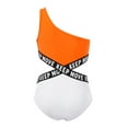 thumbnail image 5 of YONGHS Kids Girls One Shoulder One Piece Swimsuit Surf Rashguard Shirts Swimwear Orange 6, 5 of 7