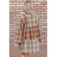 thumbnail image 2 of I AM A FASHION JUNKY Khaki Plaid Colorblock Patchwork High Low Shacket (Khaki, M, 100%Polyester), 2 of 8