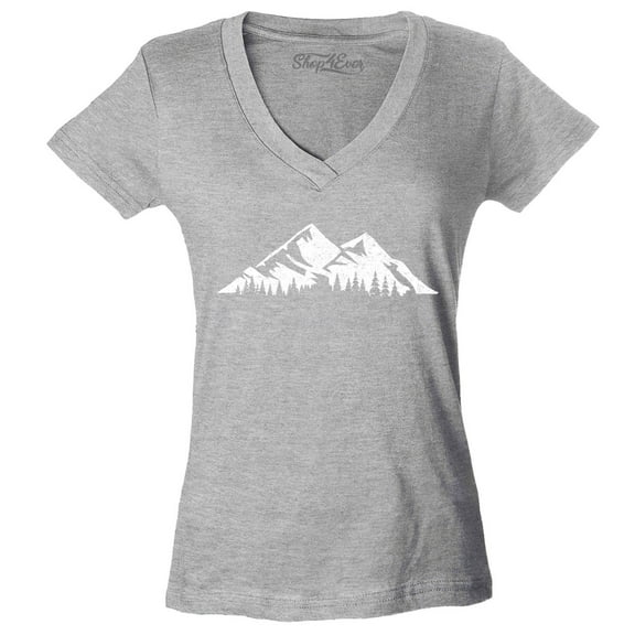Shop4Ever Women's Mountains Scenery Nature Wildlife Slim Fit V-Neck T-Shirt Medium Sports Grey