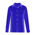 thumbnail image 6 of Kixjoy Button Down Tops for Women Velvet Long Sleeve Elegant Tops Collared Casual Soild Blouse Party Dressy Fall Blouses for Women, Blue M, 6 of 8