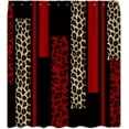thumbnail image 3 of Leopard Print Shower Curtain Red Black Stripes Brown Geometric Patchwork Cheetah Fashion Modern Abstract Rustic Farmhouse Fabric Bathroom Curtain Decor with Hook-72"W x 72"L (Pack of 1), 3 of 6