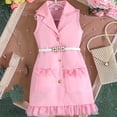 thumbnail image 6 of Zpanxa Dresses for Girls, Girl's Pearl Belt Blazer Dress Sleeveless Elegant formal Party Dresses Pink 5 Years, 6 of 9