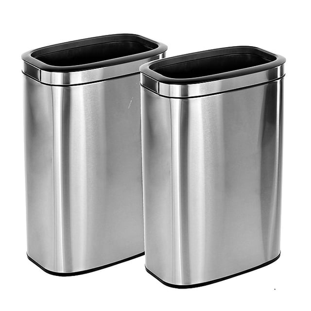 Alpine Industries 10.5 Gal. Stainless Steel Rectangular Liner Open Top Trash Can 2 Pack