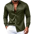 thumbnail image 4 of TKKCS Mens Glossy Satin Dress Shirts- Lapel Lightweight Button Down Long Sleeve Business Casual Wedding Shirts with Chest Pocket Army Green Size M, 4 of 6