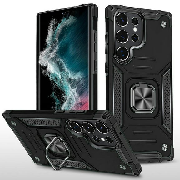 For Samsung Galaxy S24 Plus /S24  Armor Hybrid with Ring Holder Kickstand Shockproof Heavy-Duty Durable Rugged Dual Layer Cover ,Xpm Phone Case [ Black ]