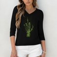 thumbnail image 6 of WTOBBY Women's Vintage Halloween Print V-Neck 3/4 Sleeve Casual Top Loose Fit Blouse Tee for Fall Festivities and Daily Fashion Wear,Green M, 6 of 7