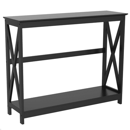 Furniture Entrance Hall 2-Tier X Design Storage Console Table Entry Hall Table Living Room Entrance Furniture, Black ()