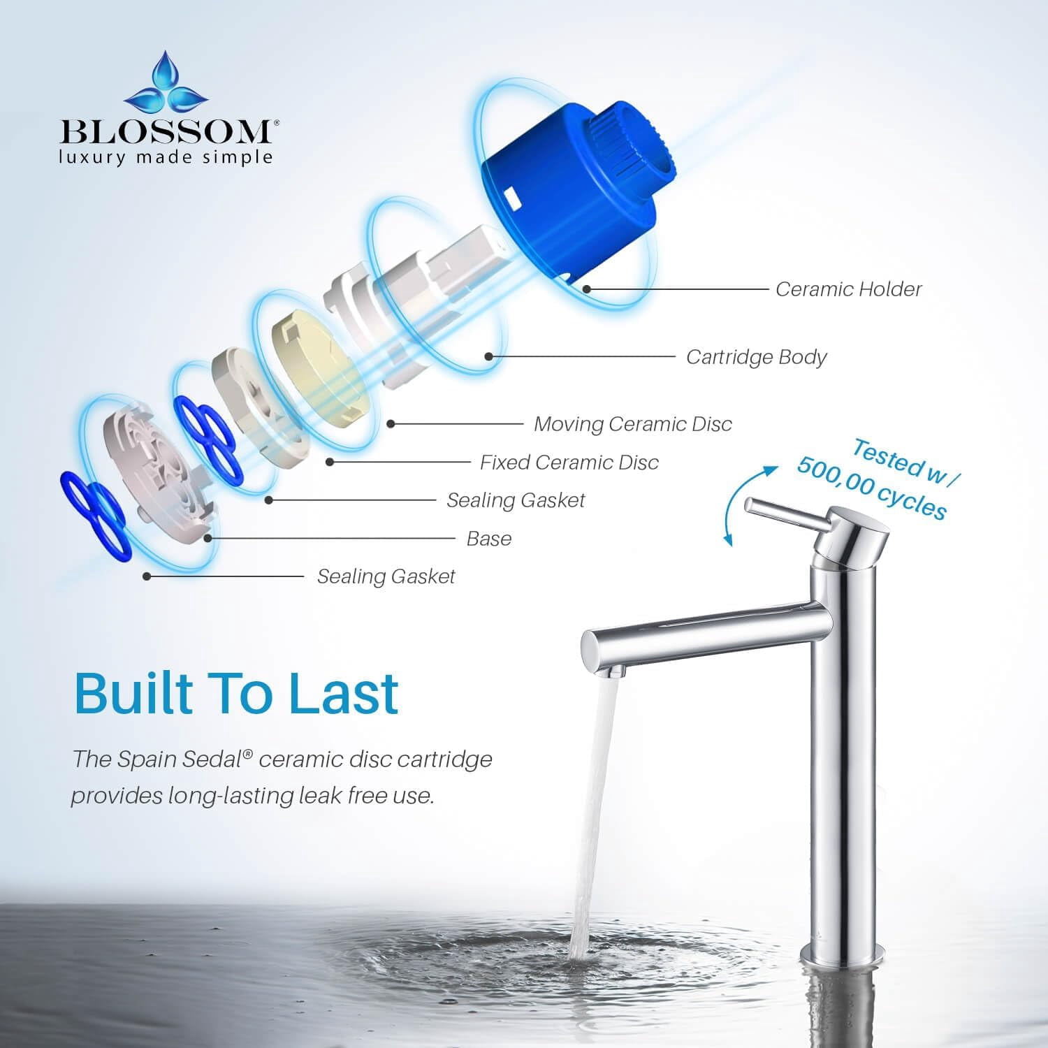 Blossom Brass Chrome Single Hole Bathroom Faucet