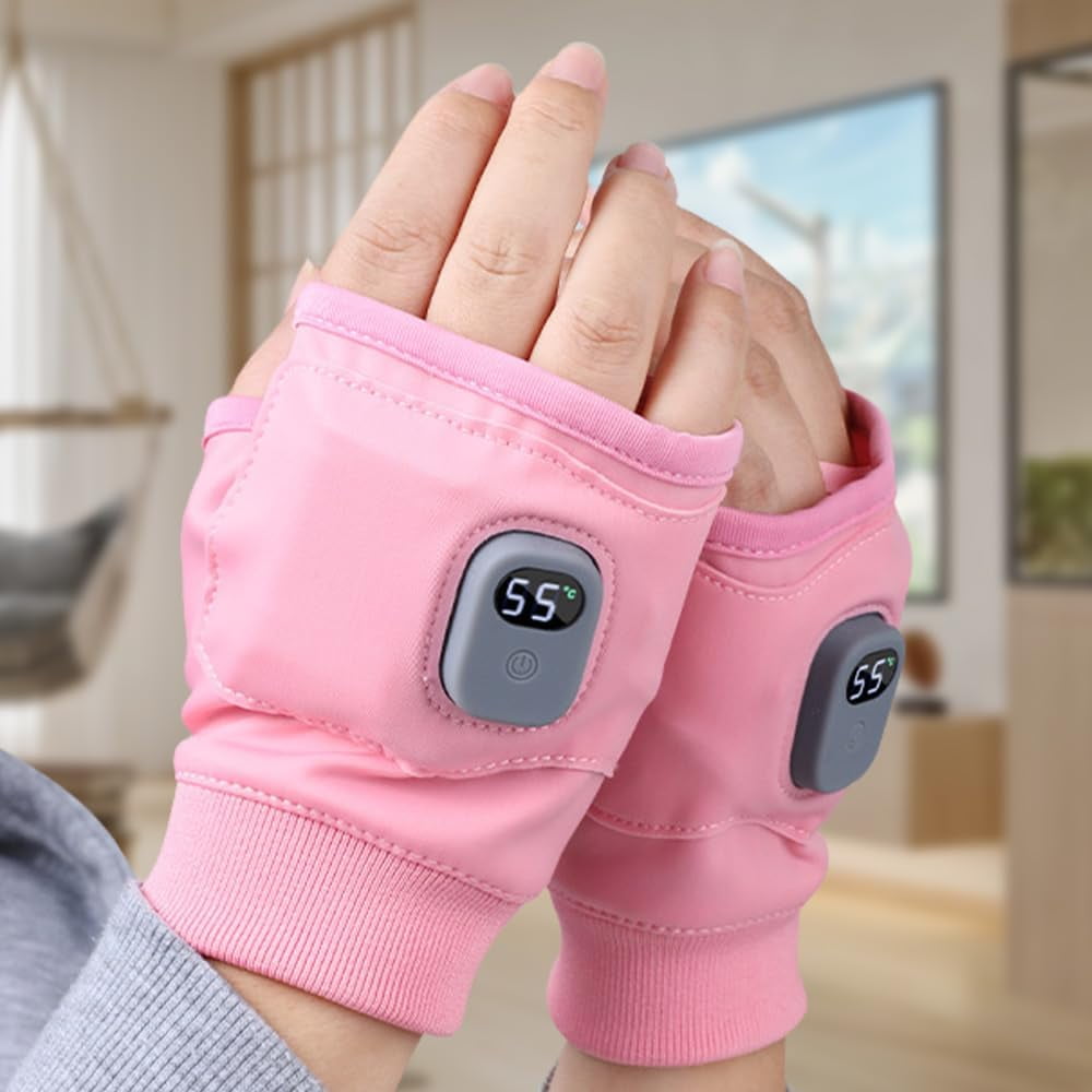 Heated Fingerless Gloves, Upgraded Smart Thermostatic Electric Heated Fingerless Gloves Rechargeable, Winter Hand Warmer for Work Cycling Skiing Outdoor Snow