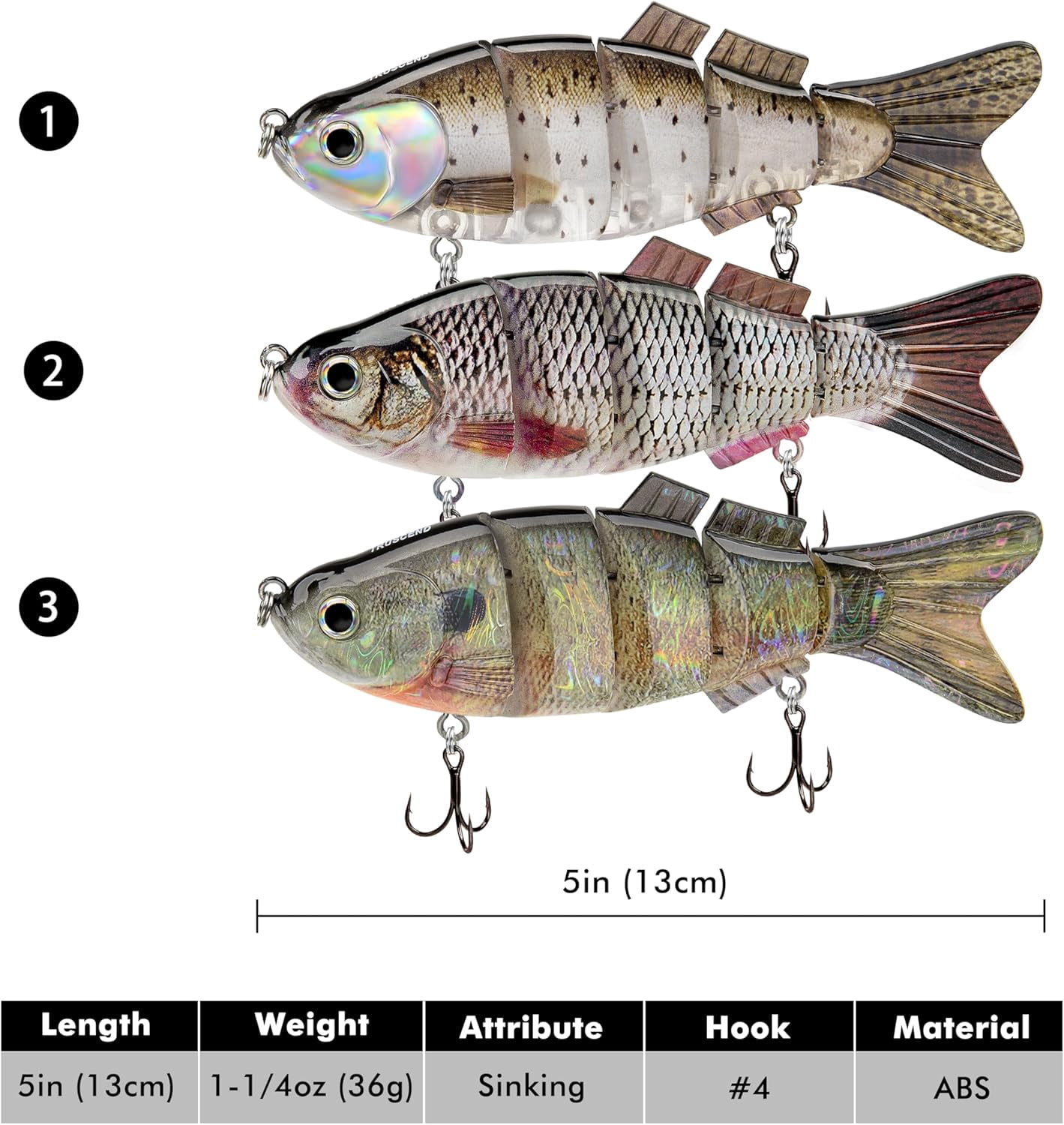 TRUSCEND Easy Catch SwimMax with BKK Hooks, Magic Noisy Wiggling and Vibrating Actions for More Bites, Lifelike Fishing Lures for Bass Trout Walleye Crappie, Strongest Dyneema Fiber Jointed Swimbait