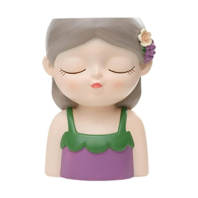 Busto florero planta de interior maceta decoración estatuilla maceta niña en forma de maceta para oficina balcón sala de estar patio interior Morado 13x115x18cm