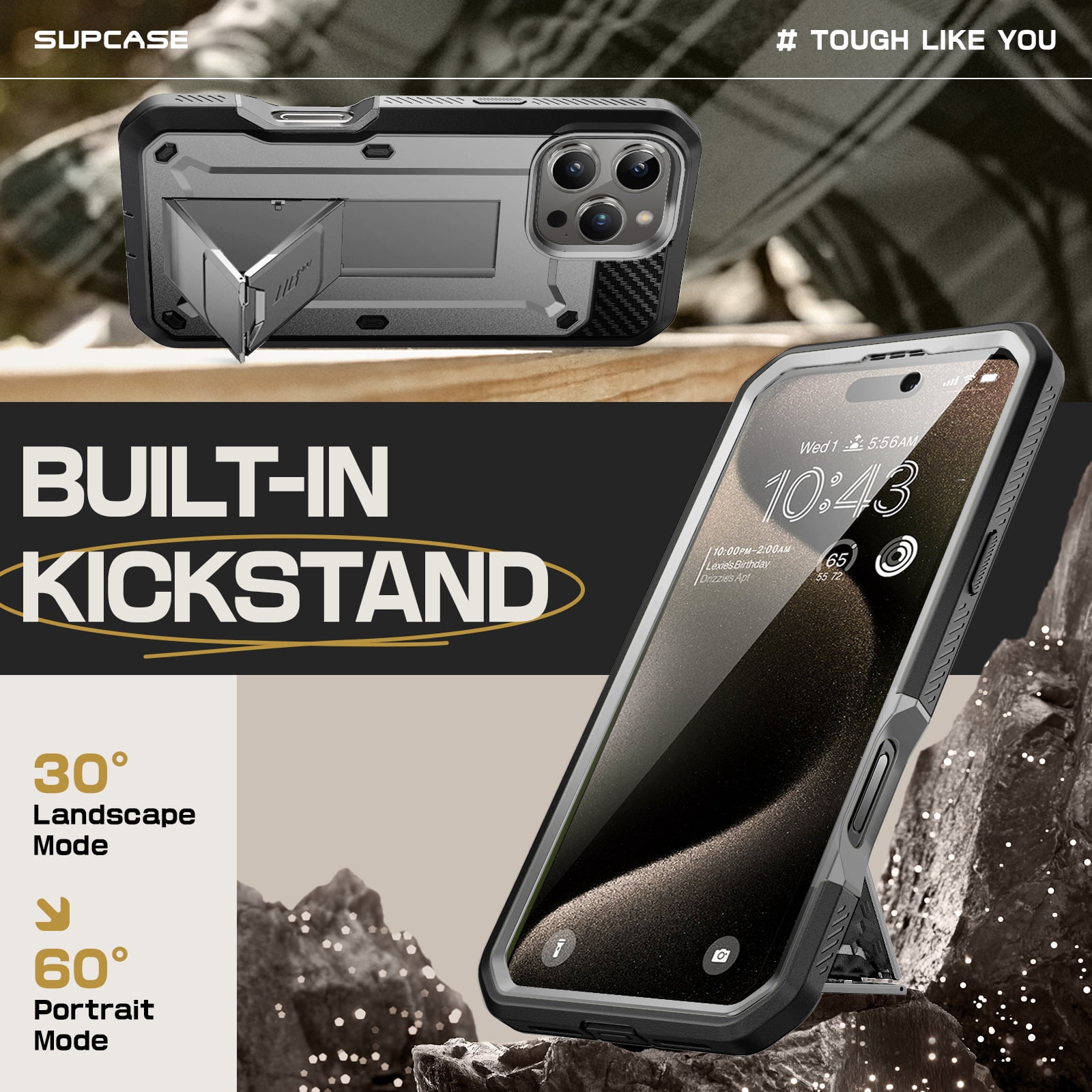 SUPCASE Unicorn Beetle Pro for 2024 Apple iPhone 16 Pro Max 6.9" Case with Screen Protector, [Built-in Stand & Belt-Clip] [Military-Grade Protection] Phone Case Cover for iPhone 16 Pro Max, Gray