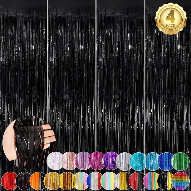 Cortina con flecos UWPVOWSR, lámina negra, paquete de 4 unidades, 100 x 250 cm, decoración de fiesta