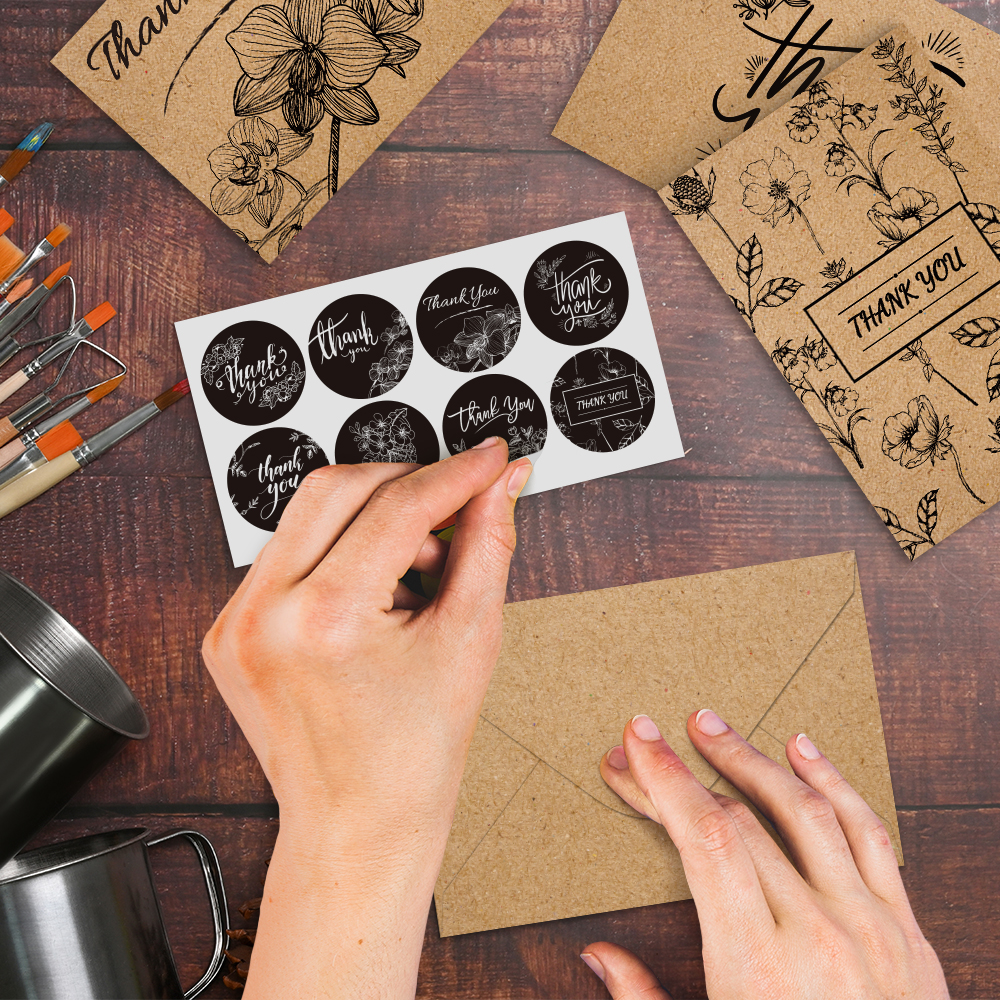 144 Bulk Brown Kraft Thank You Cards with Envelopes & Stickers, 8 Elegant Designs, 4x6 inch
