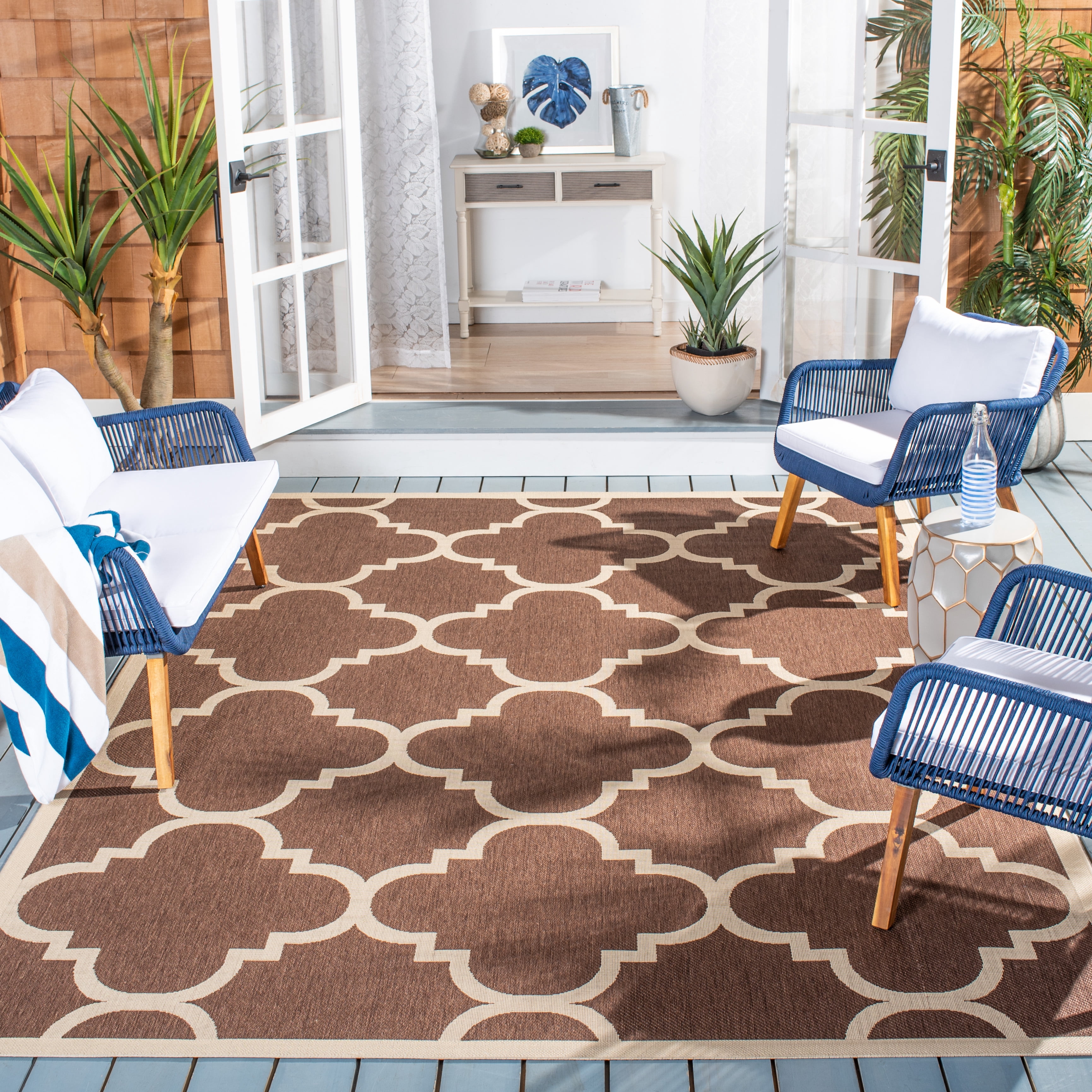 Safavieh Courtyard Becky Geometric Indoor/Outdoor Area Rug, Dark Brown, 8' x 11'