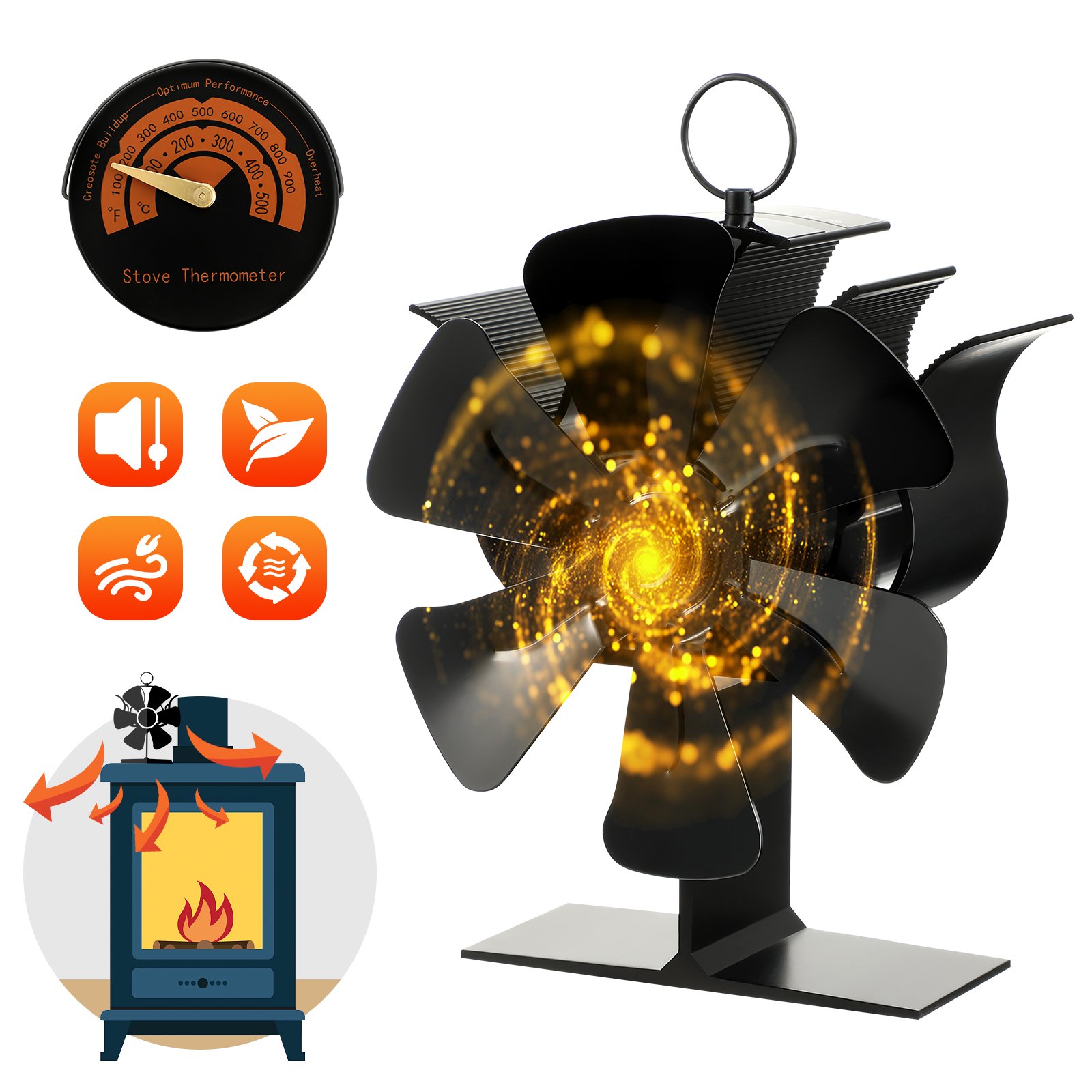6 Blades Heat Powered Stove Fan, Silent Motors Wood Burning Stove Fireplace  Fan Circulates Warm Heated Air Eco Stove Fan for Gas Pellet Wood Log Stoves  - Walmart.com