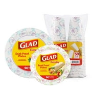 Glad Disposable Dining Supplies | Includes Blue Flower Paper Cups And Paper Plates In Blue And Pink Flower Design | All Purpose Disposable Paper Plates And Paper Cups For Everyday Use From