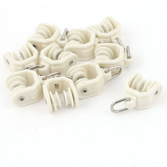 10pcs Plastic 10mm Dia Wheel Swivel Eye Ring Curtain Track Rail Rollers Beige