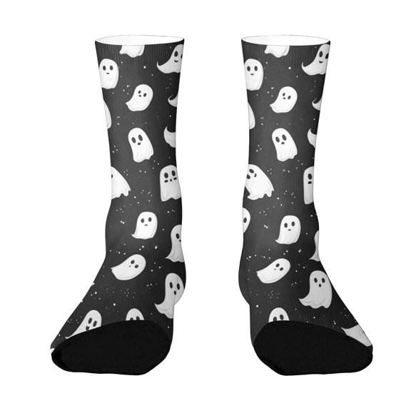Garbnen Halloween Socks Ghost Pumpkin Socks Candy Graphic Mid Calf Spooky Novelty Cozy Crew Socks for Men Women Black