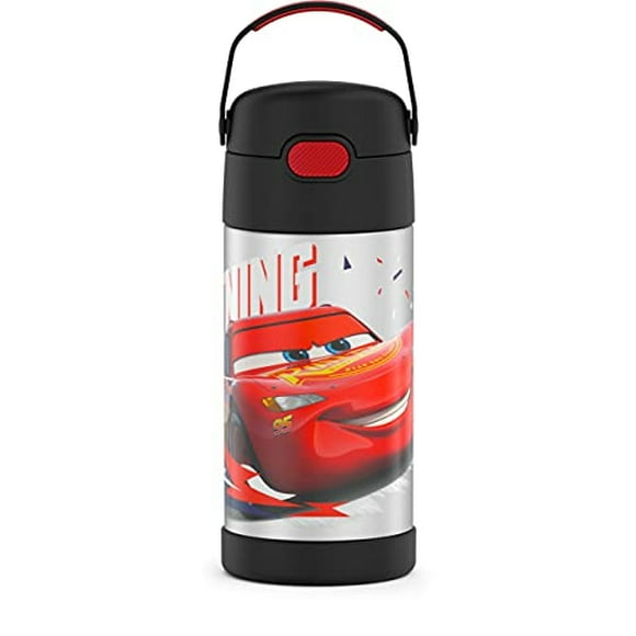 Botella con Pajita de Acero Inoxidable THERMOS FUNTAINER de 12 onzas, Aislamiento al Vacío para Niños, Cars